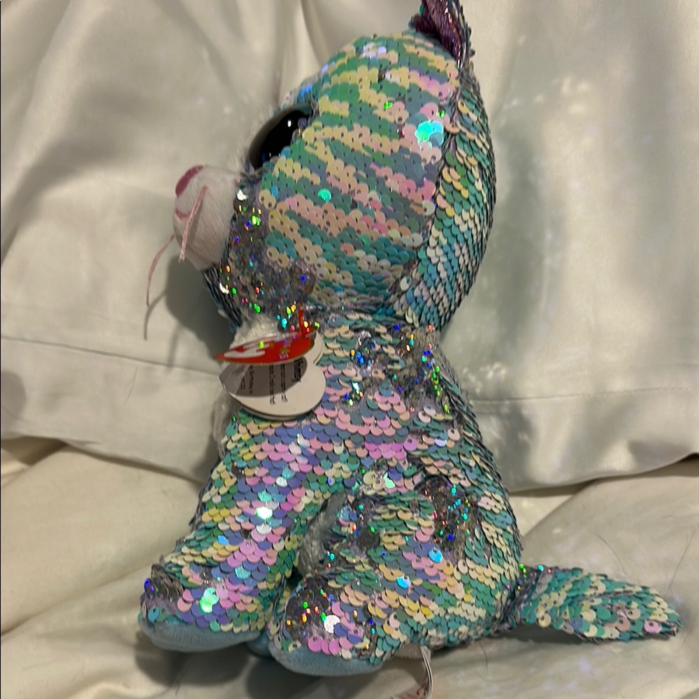 Ty Multicolor Sequin Stuffed Cat with pink eyes - Picture 10 of 13